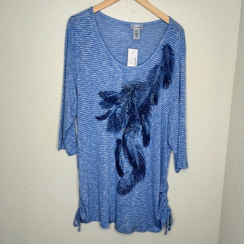 Catherines Blue Stripe Feather Top size 1X